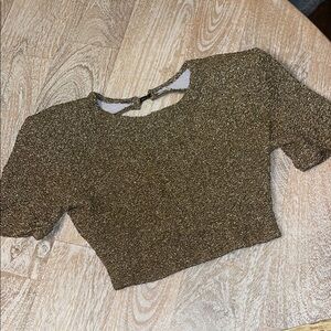 Vintage Disco Glitter Elegant Gold Women's Crop Top shoulder pads open back
